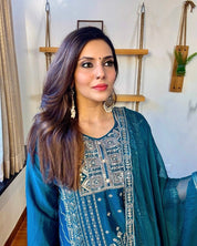Urmi Blue Chinnon Kurta Set - Param Iqbal