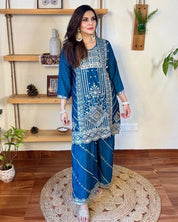 Urmi Blue Chinnon Kurta Set - Param Iqbal