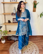 Urmi Blue Chinnon Kurta Set - Param Iqbal