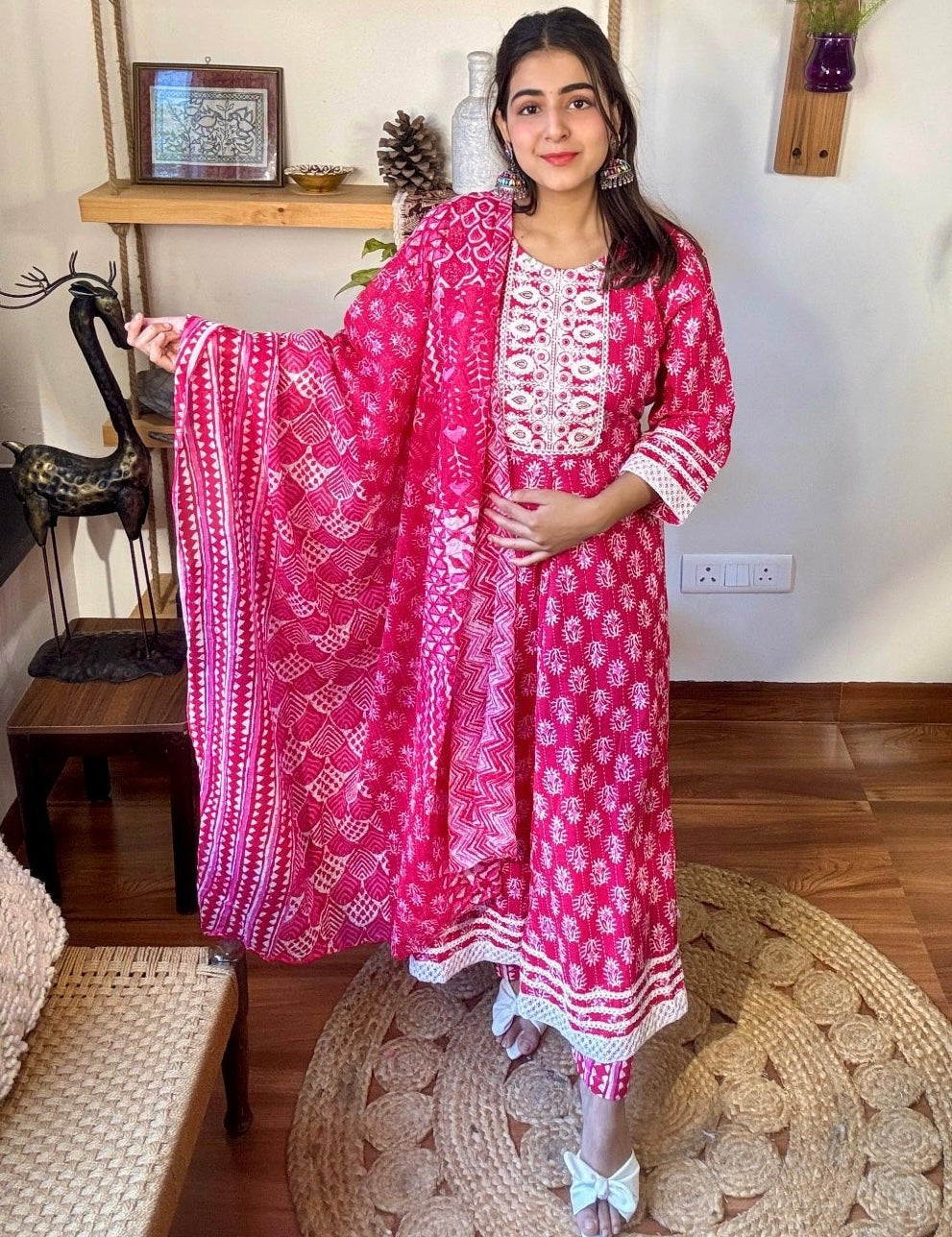 Uttara Red Cotton Kurta Set - Param Iqbal