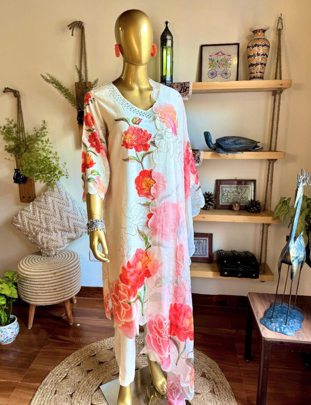 Uzma Cream Muslin Kurta Set - Param Iqbal