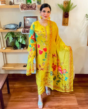 Yasmin Yellow Muslin Kurta Set - Param Iqbal