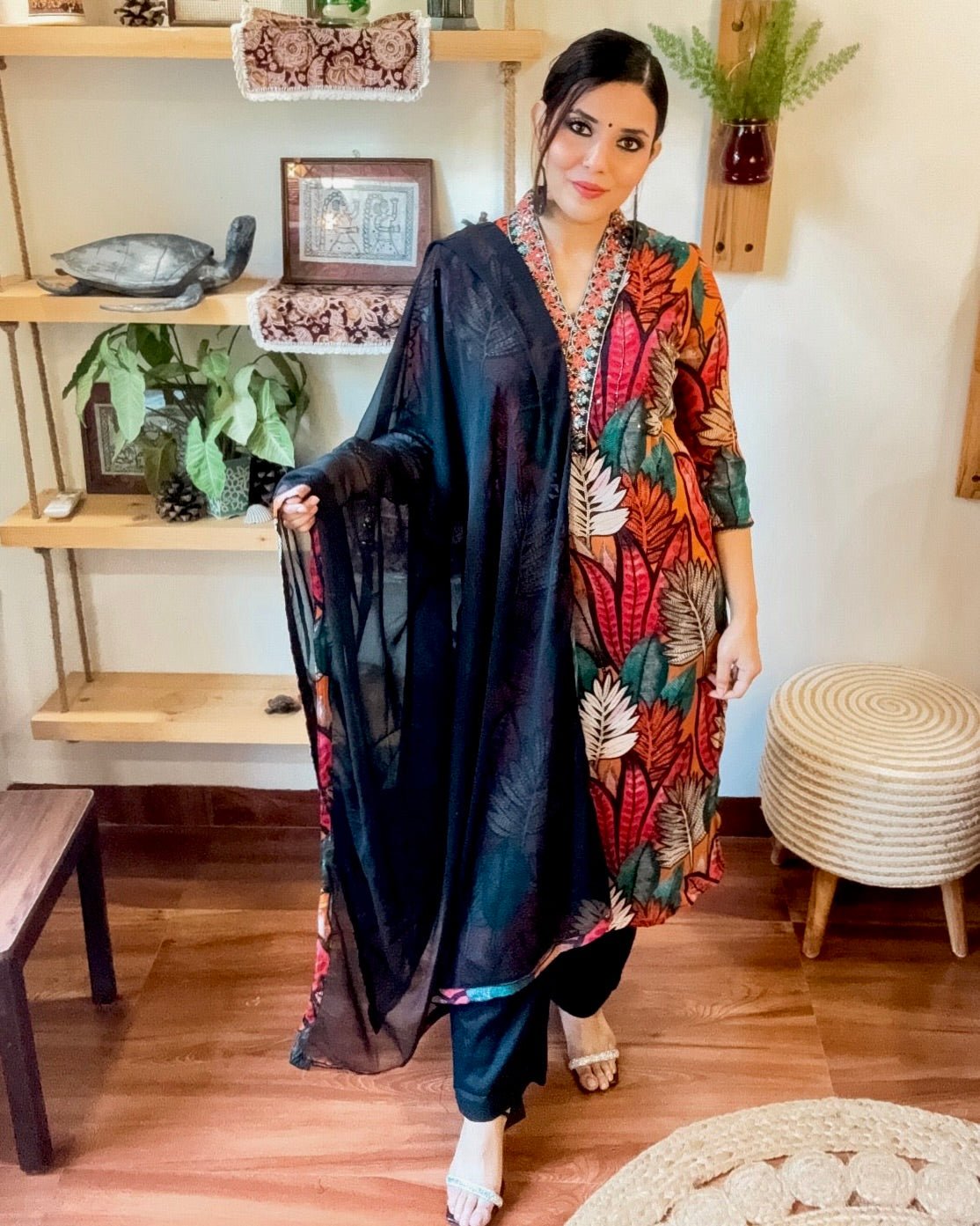 Zarina Orange Chinnon Kurta Set - Param Iqbal