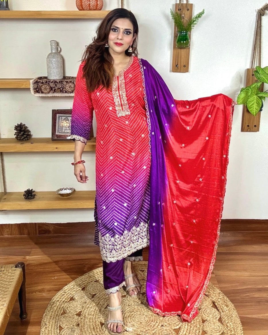 Zehra Ombre Red Muslin Kurta Set - Param Iqbal
