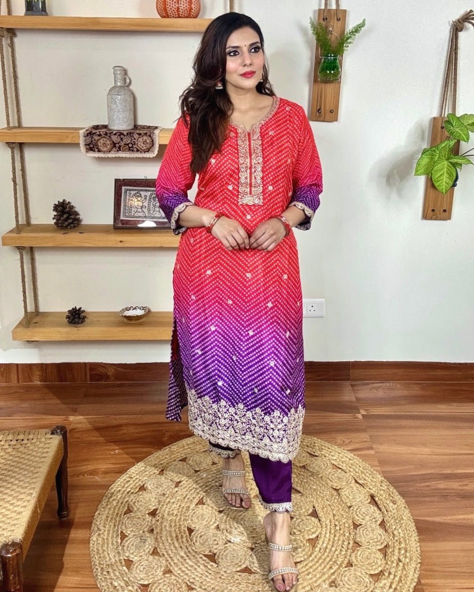Zehra Ombre Red Muslin Kurta Set - Param Iqbal