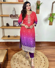 Zehra Ombre Red Muslin Kurta Set - Param Iqbal