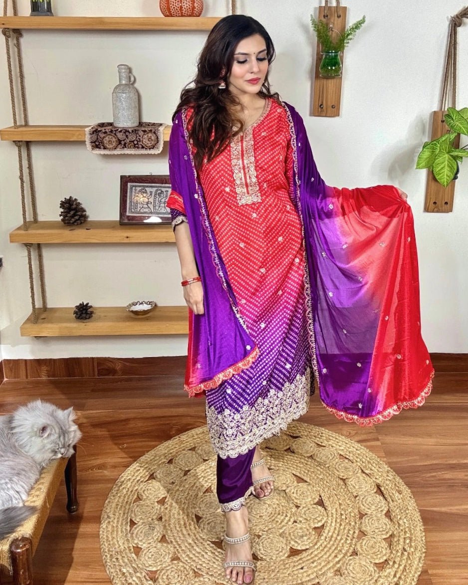 Zehra Ombre Red Muslin Kurta Set - Param Iqbal
