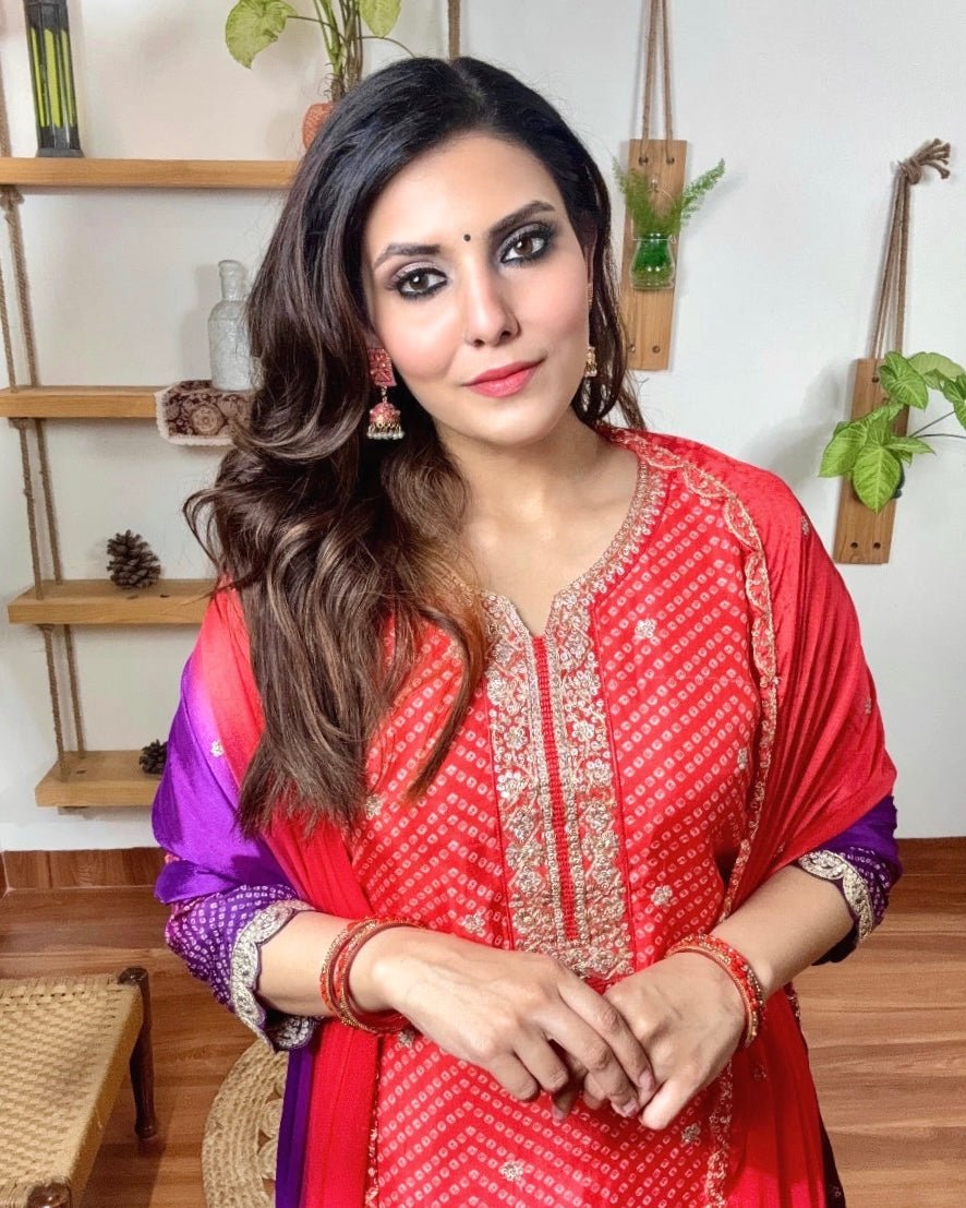 Zehra Ombre Red Muslin Kurta Set - Param Iqbal